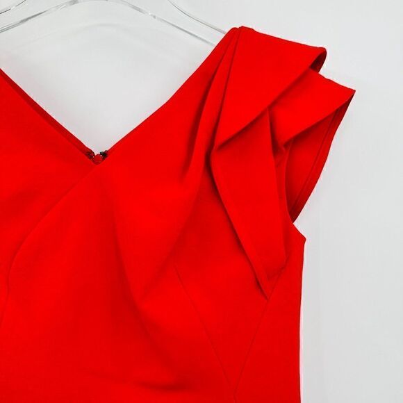 Rickie Freeman Teri Jon Size 2 Red V Neck Cocktail Sheath Dress Mini Occasion - Picture 5 of 9